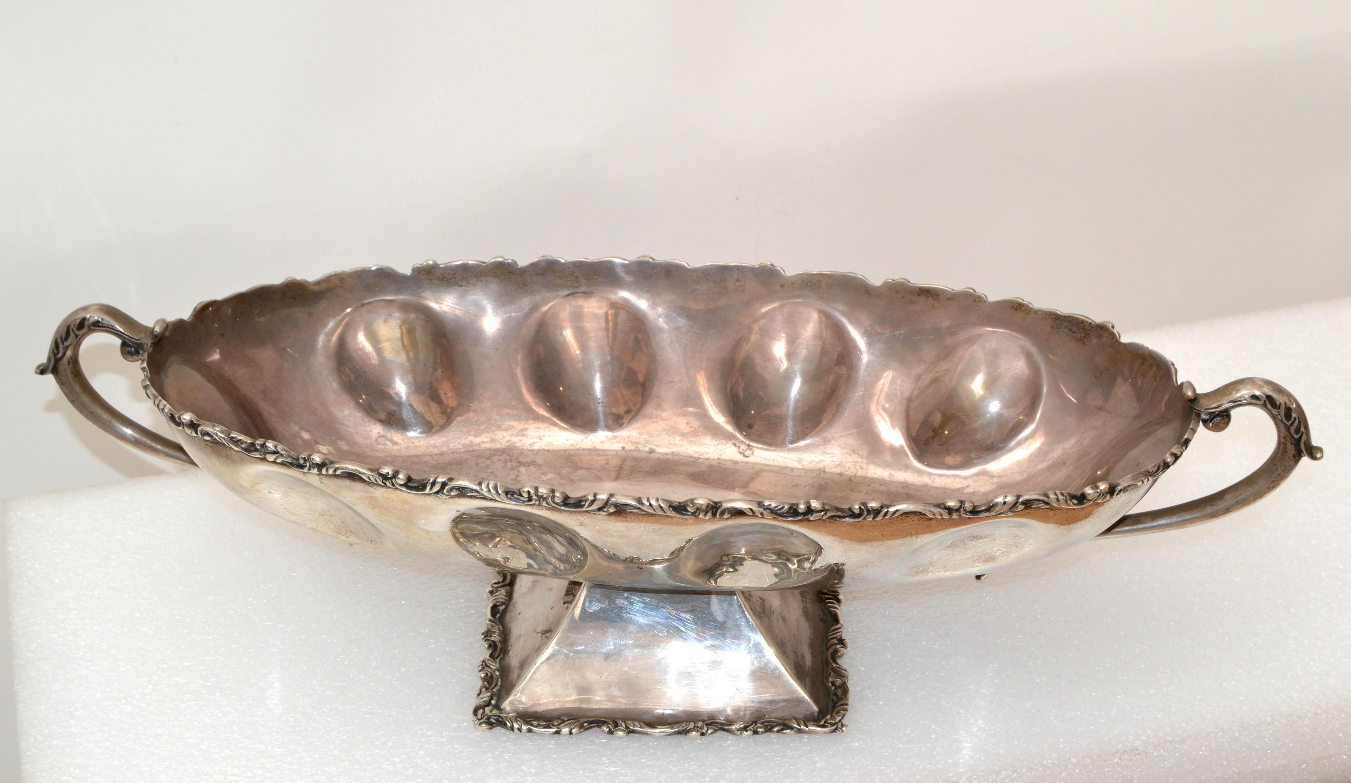 Mexican Silver Ornate Large Boot Shape Footed Serving Tray with Handles Marked In Good Condition For Sale In Miami, FL