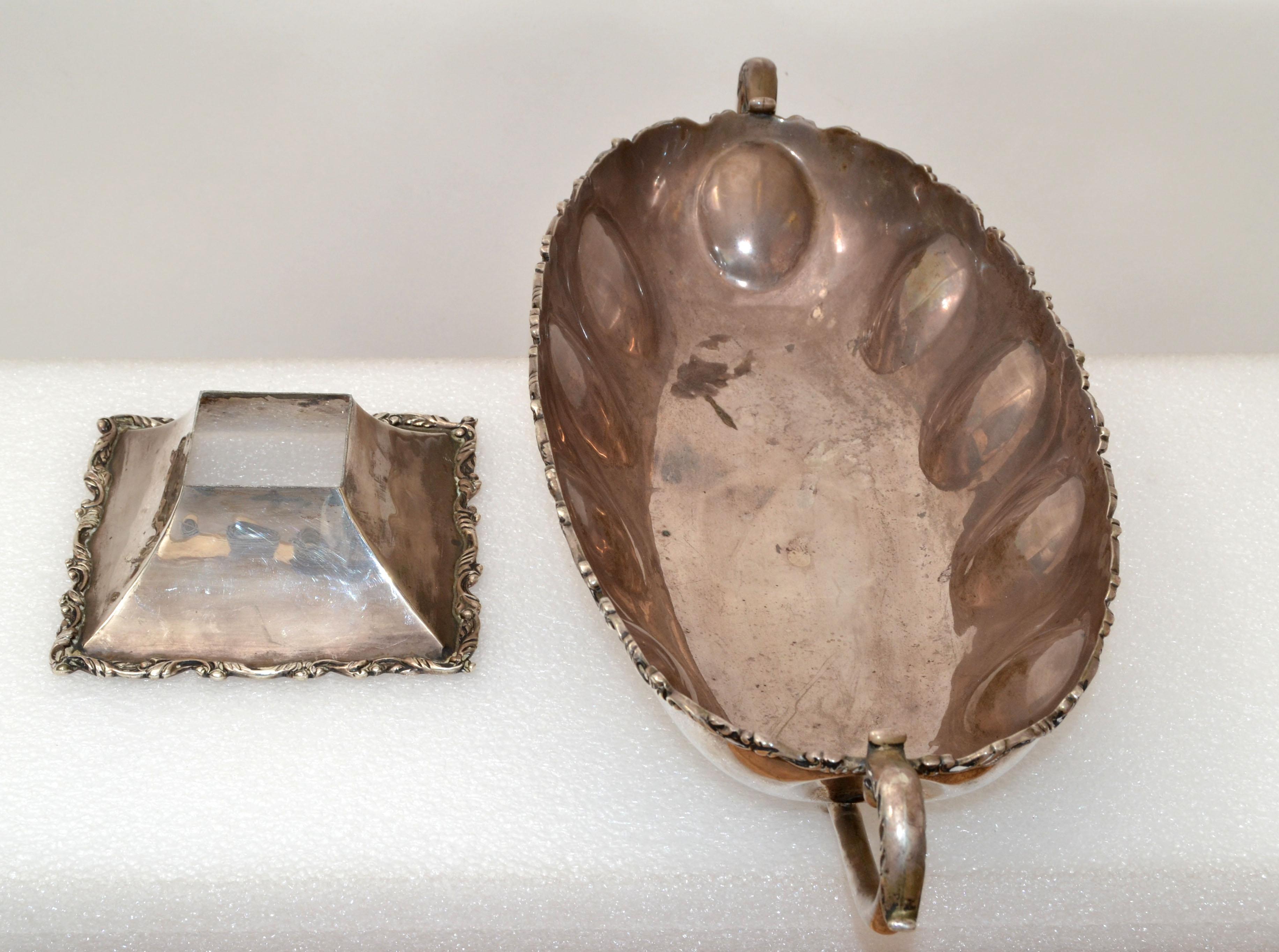 Bandeja de plata mexicana ornamentada en forma de bota grande con asas marcada en Bueno estado para la venta en Miami, FL