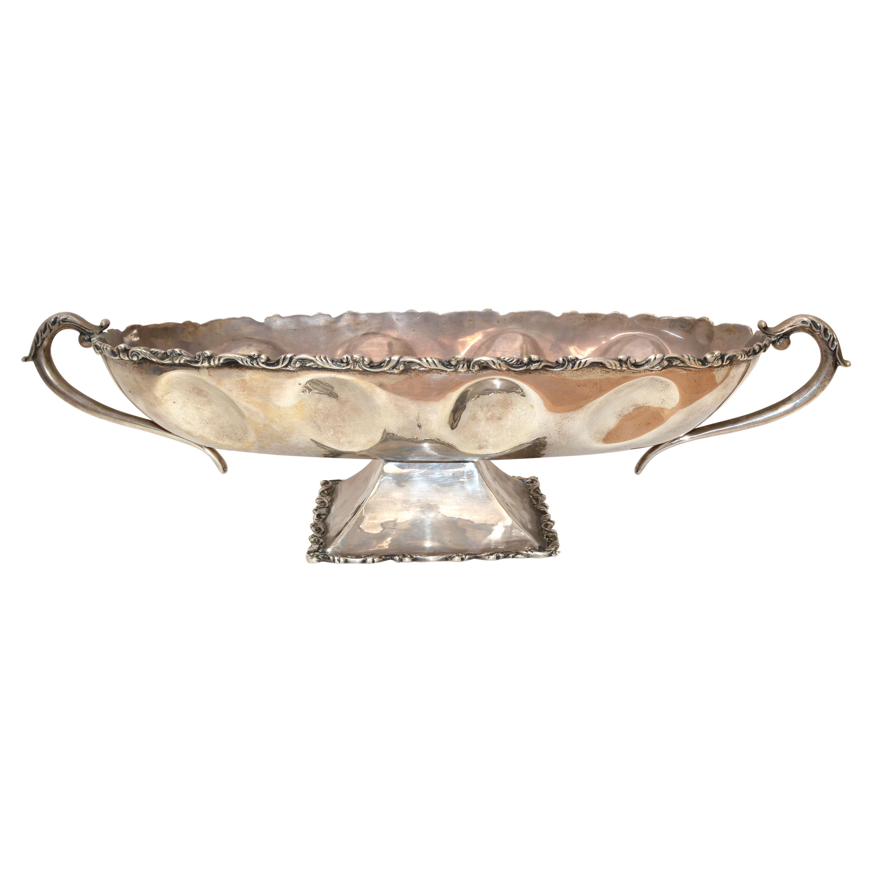 Mexican Silver Ornate Large Boot Shape Footed Serving Tray with Handles Marked