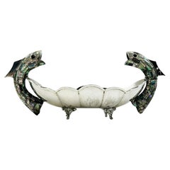 Mexikanische Schale aus versilbertem Metall mit Fischgriffen aus Abalone-Muschel, signiert mit „A.C.T. Taxco“