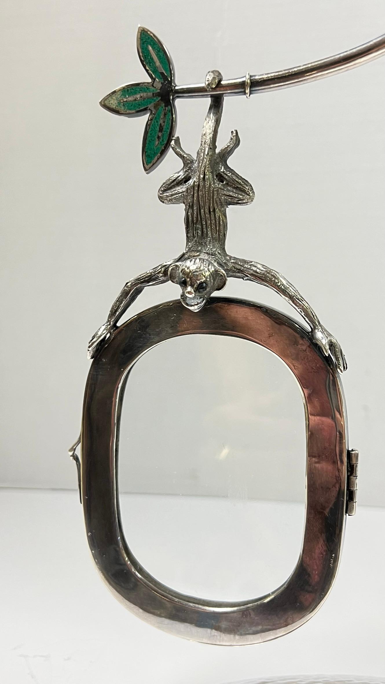 Mexican Silver Plate Picture Frame with Monkey Motif by Emilia Castillo 12