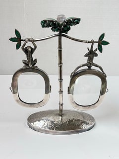 Mexican Silver Plate Picture Frame with Monkey Motif by Emilia Castillo