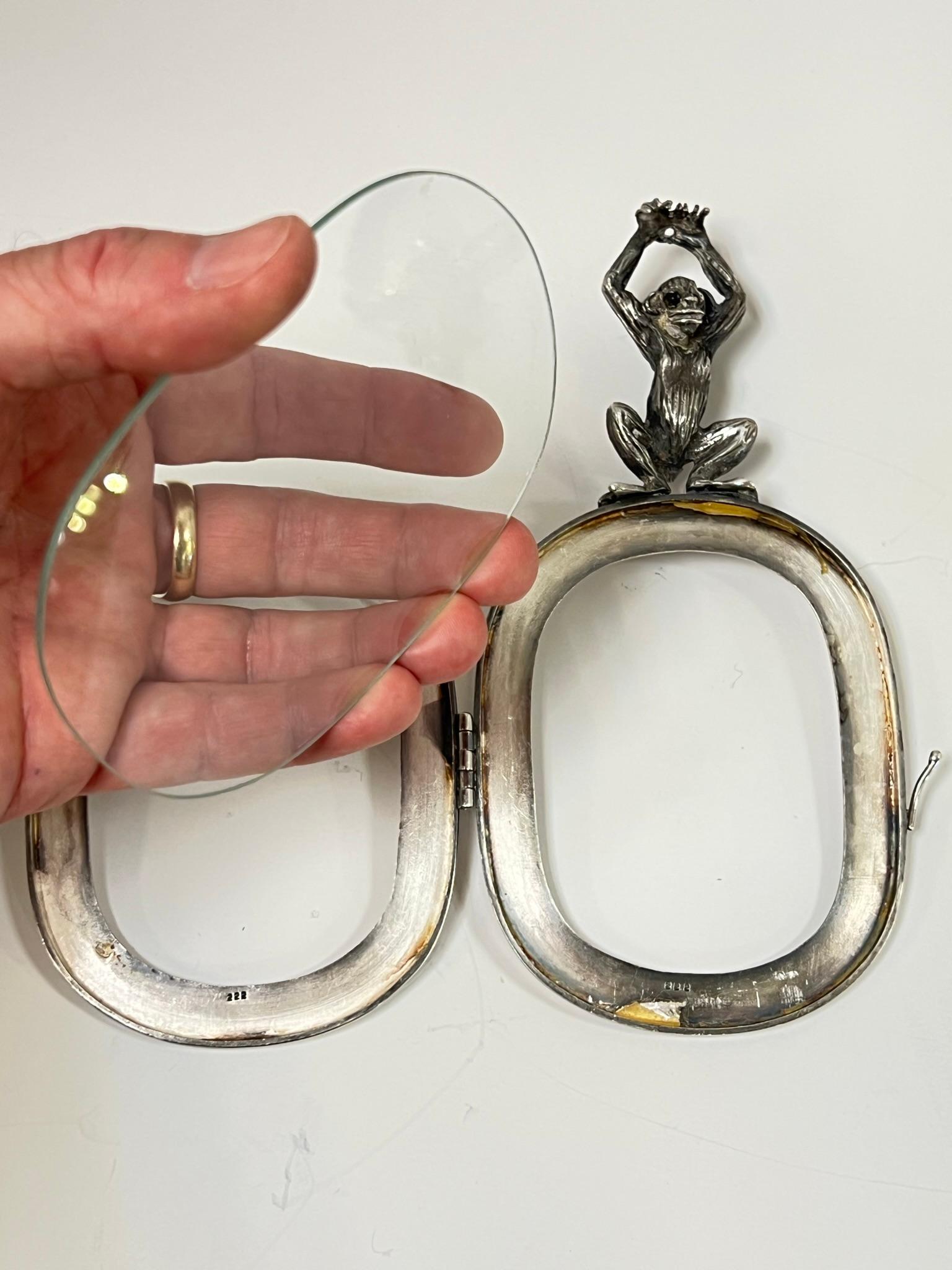 Mexican Silver Plate Picture Frame with Monkey Motif by Emilia Castillo In Good Condition In New York, NY