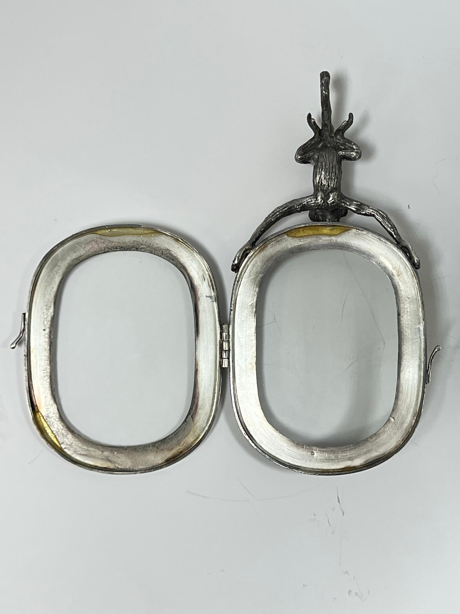 Late 20th Century Mexican Silver Plate Picture Frame with Monkey Motif by Emilia Castillo