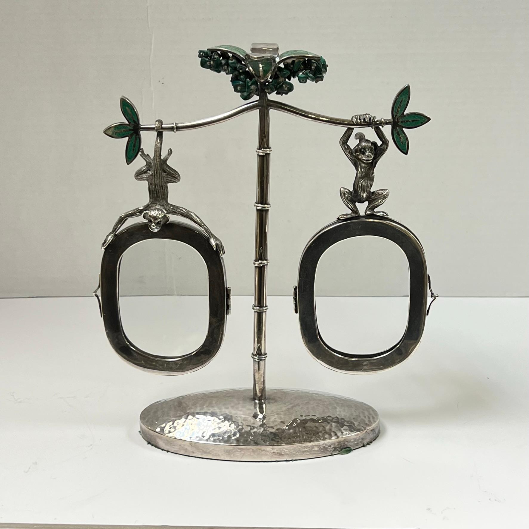 Mexican Silver Plate Picture Frame with Monkey Motif by Emilia Castillo 2