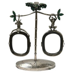 Mexican Silver Plate Picture Frame with Monkey Motif by Emilia Castillo