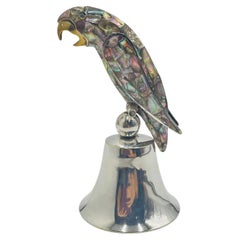 Vintage Mexican Silver Plated & Abalone Parrot Bell in the Style of Emilia Castillo, Tax