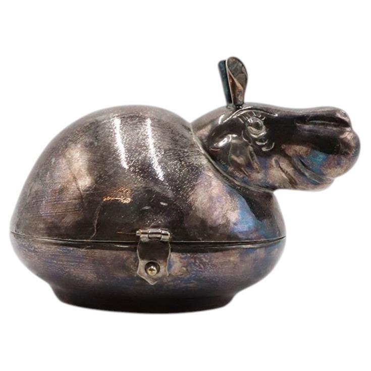 Mexican Silver-Plated Hippopotamus Jewelry Box