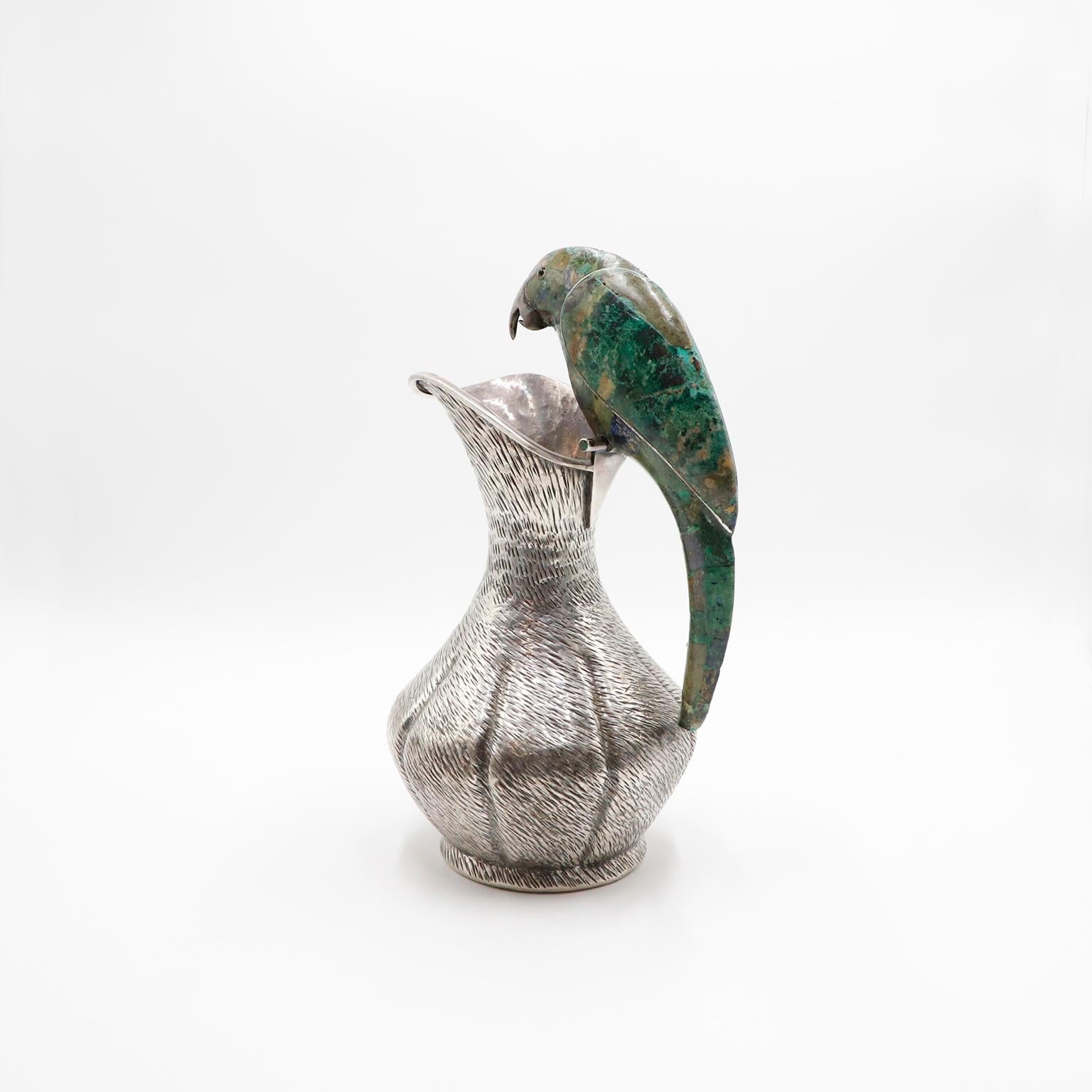 Jarra mexicana de malaquita bañada en plata de Los Castillo Moderno de mediados de siglo en venta