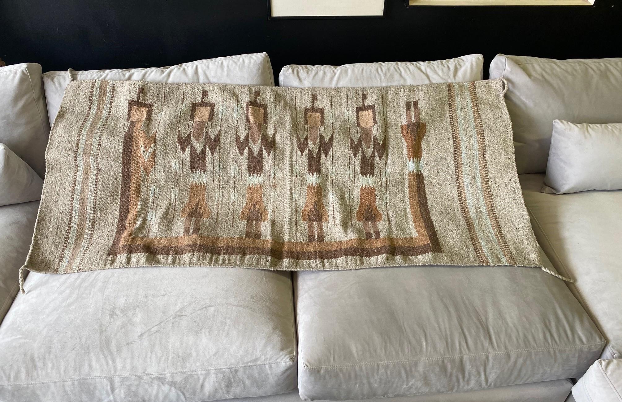 Native American Mexican Southwestern Yei Navajo Style Pictorial Hand Woven Wool Rug Blanket