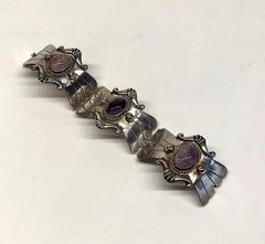 Mexican Sterling and Amethyst Cabochon Bracelet