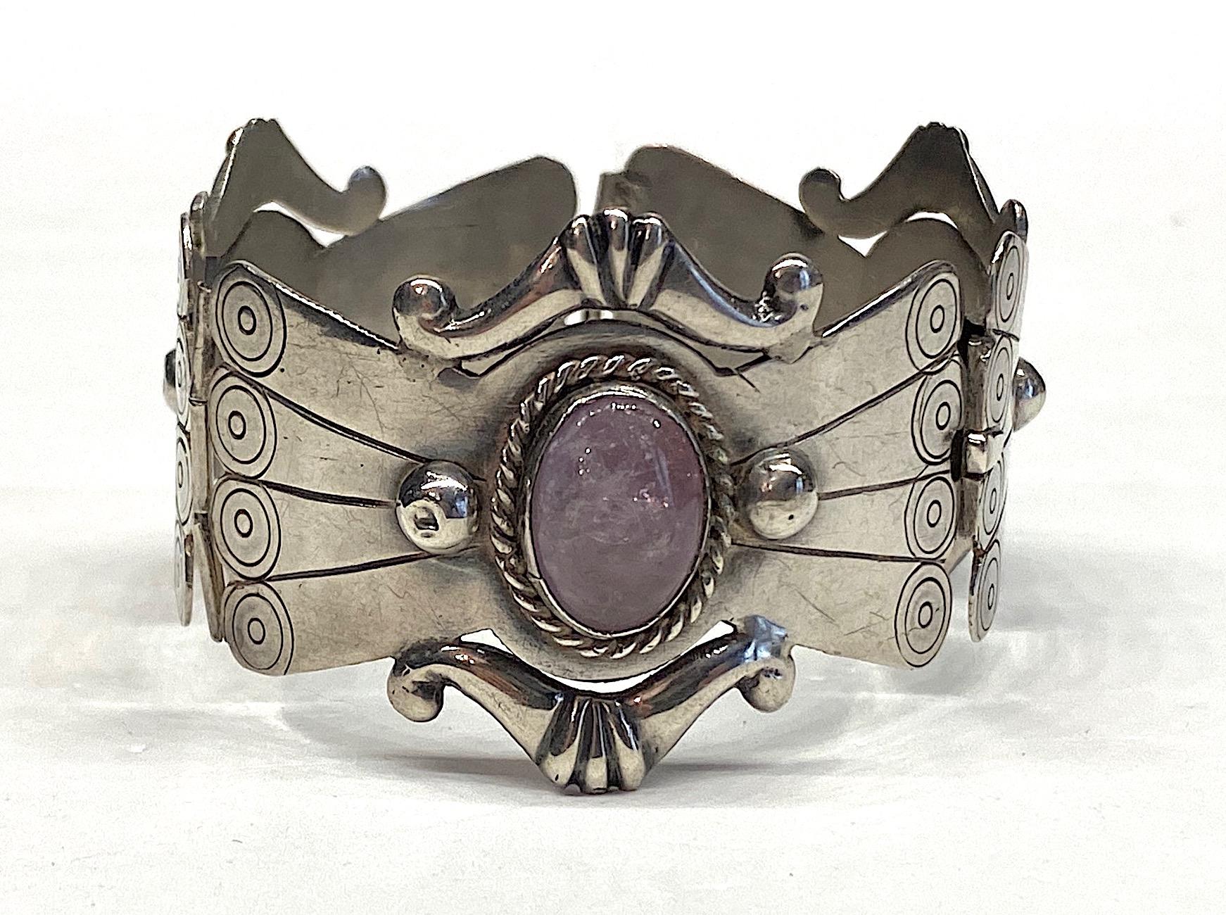 Mexican Sterling and Amethyst Cabochon Bracelet 1