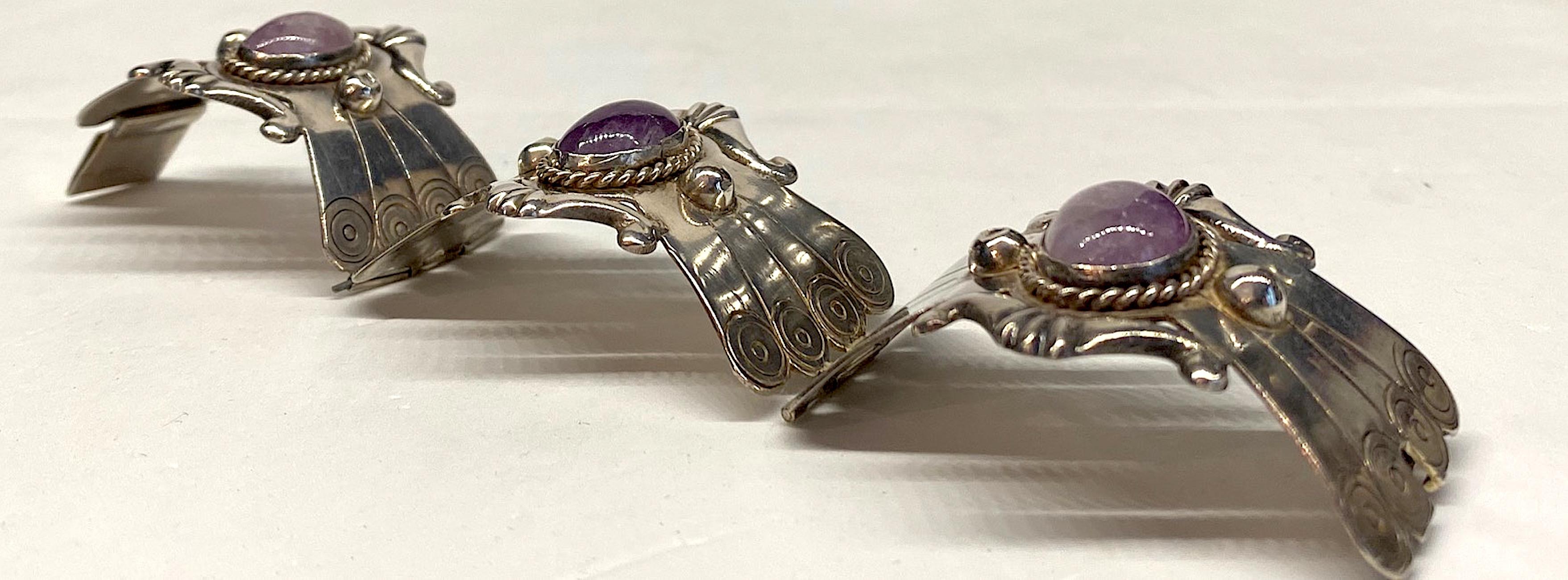 Mexican Sterling and Amethyst Cabochon Bracelet 4