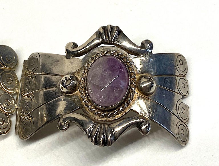 Mexican Sterling and Amethyst Cabochon Bracelet at 1stDibs