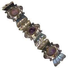 Vintage Mexican Sterling and Amethyst Cabochon Bracelet