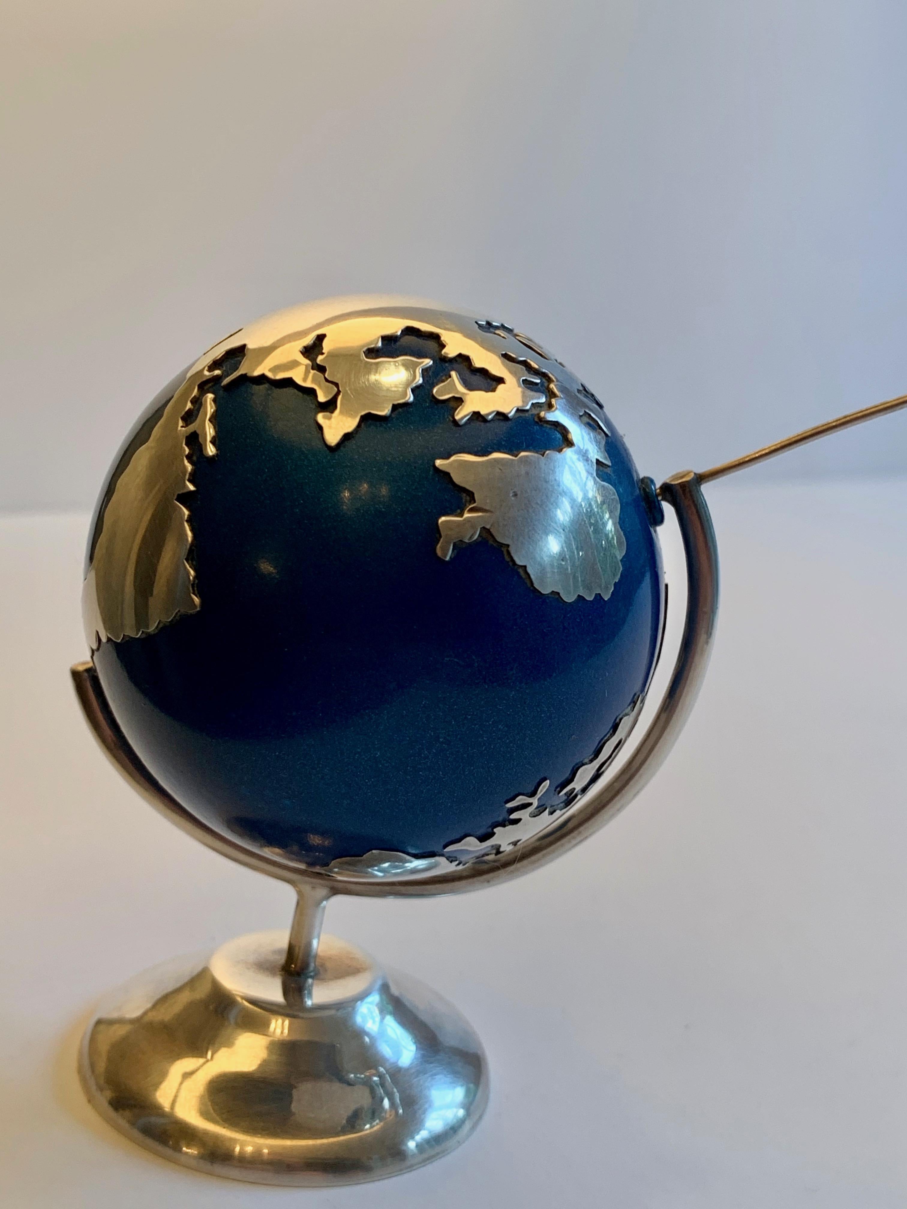 20th Century Mexican Sterling and Blue Enamel Desk Globe Rattler