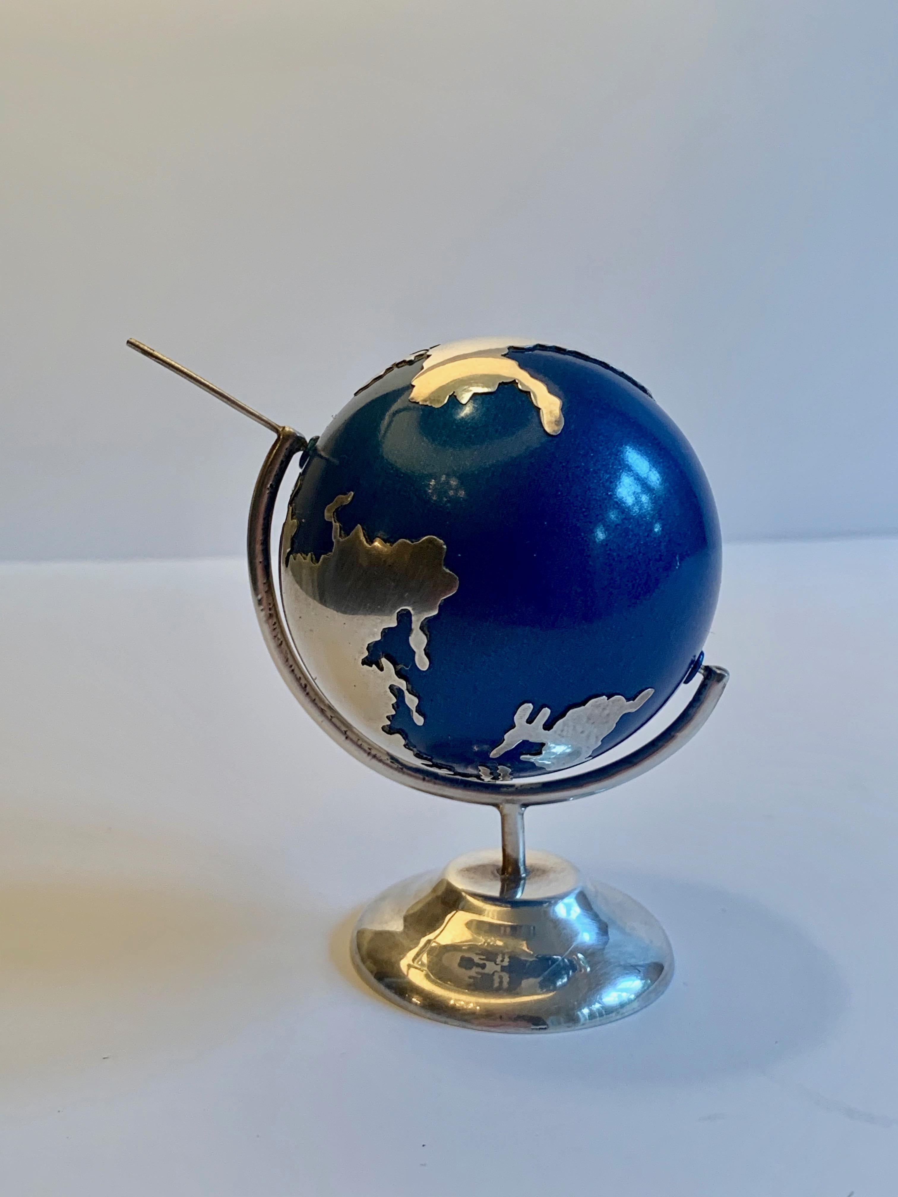 Mexican Sterling and Blue Enamel Desk Globe Rattler 1