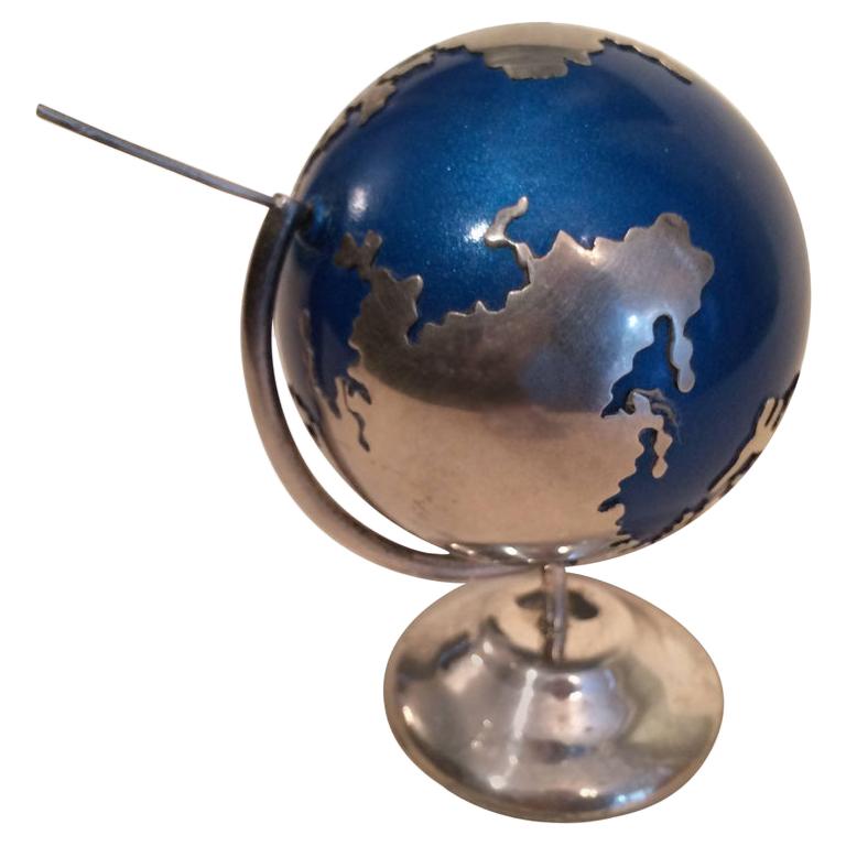 Mexican Sterling and Blue Enamel Desk Globe Rattler