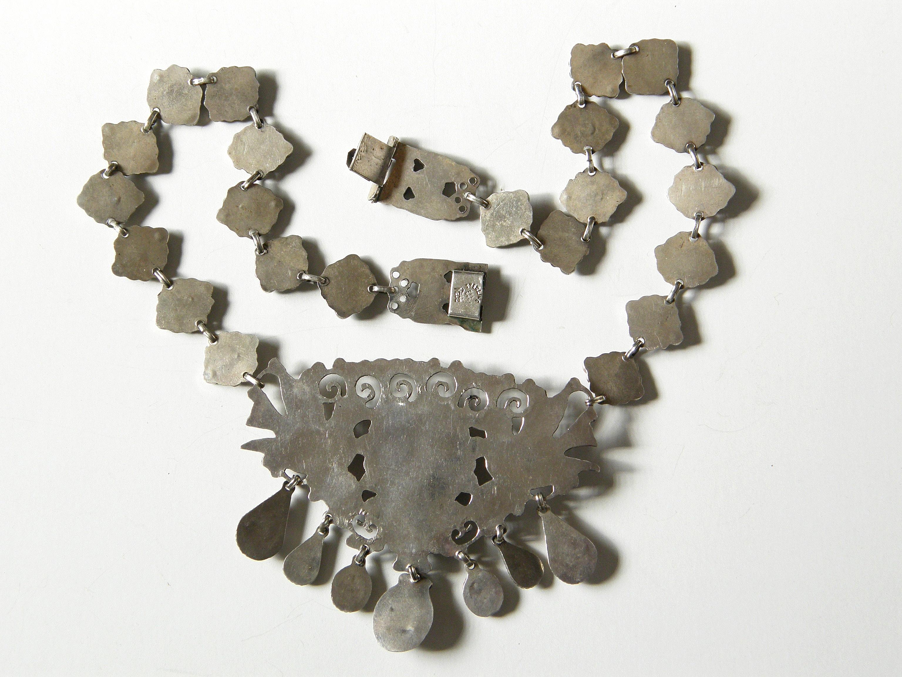 Women's or Men's Mexican Sterling Necklace and Bracelet in the Style of Matilda Matl Poulat
