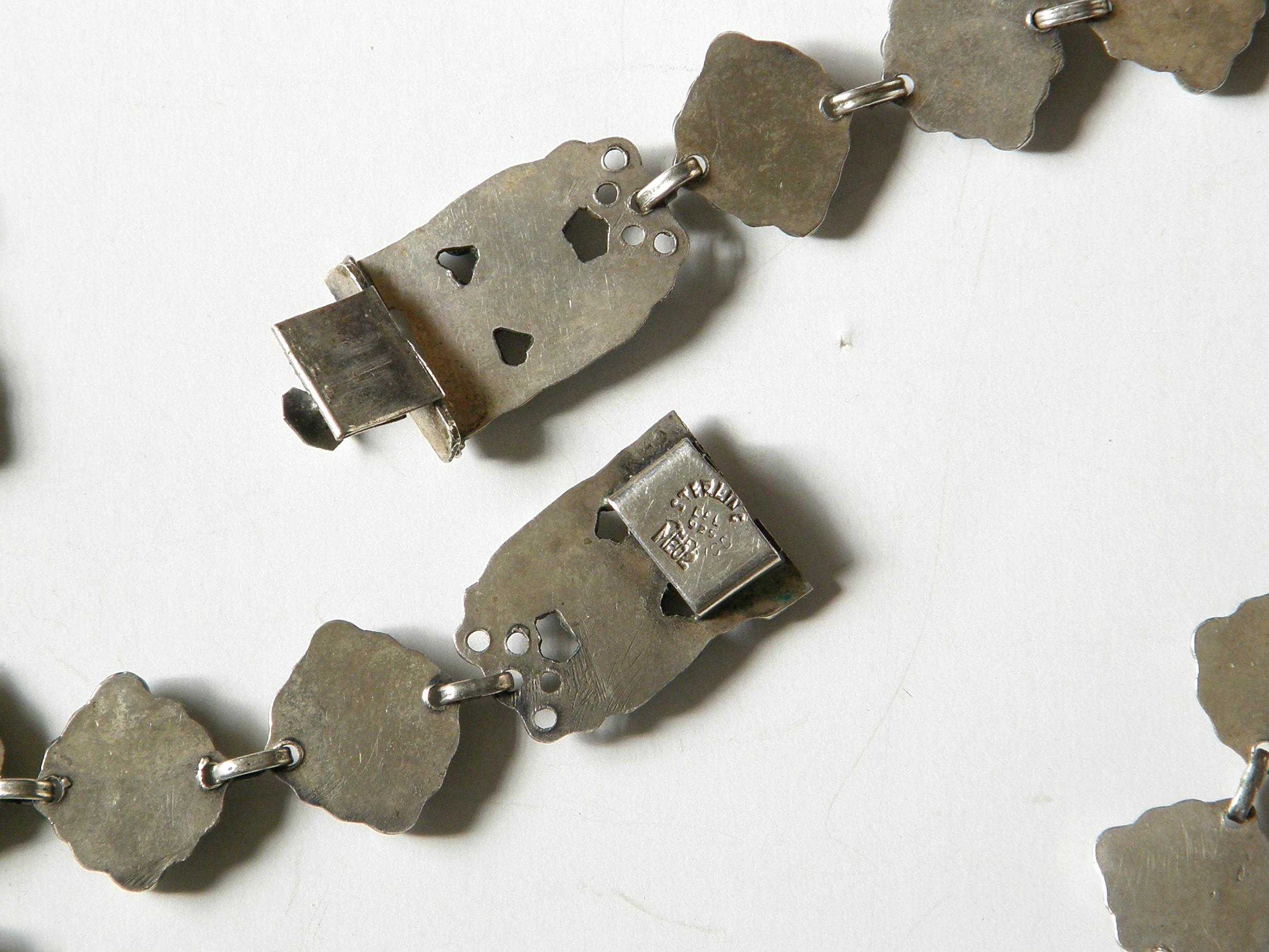 Mexican Sterling Necklace and Bracelet in the Style of Matilda Matl Poulat 1