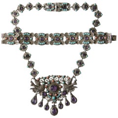 Mexican Sterling Necklace and Bracelet in the Style of Matilda Matl Poulat