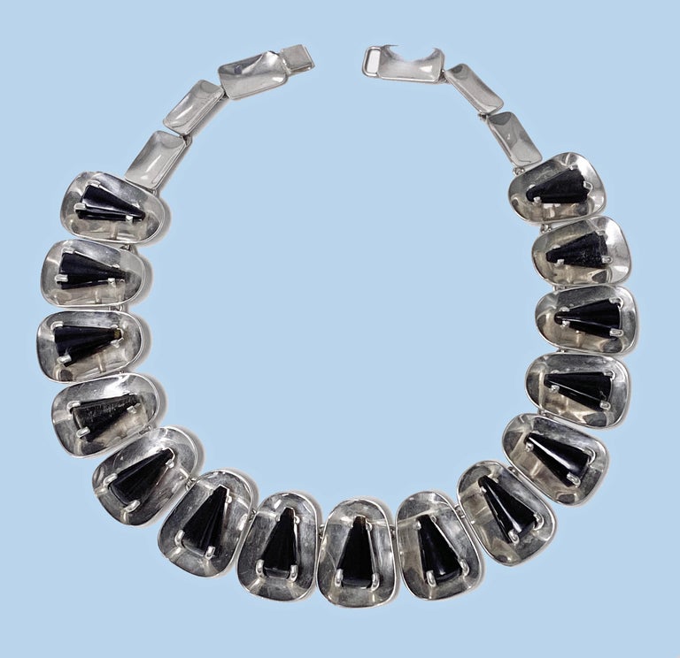 Mexican Sterling Obsidian Necklace, C.1940 at 1stDibs