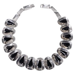 Mexican Sterling Obsidian Necklace, C.1940
