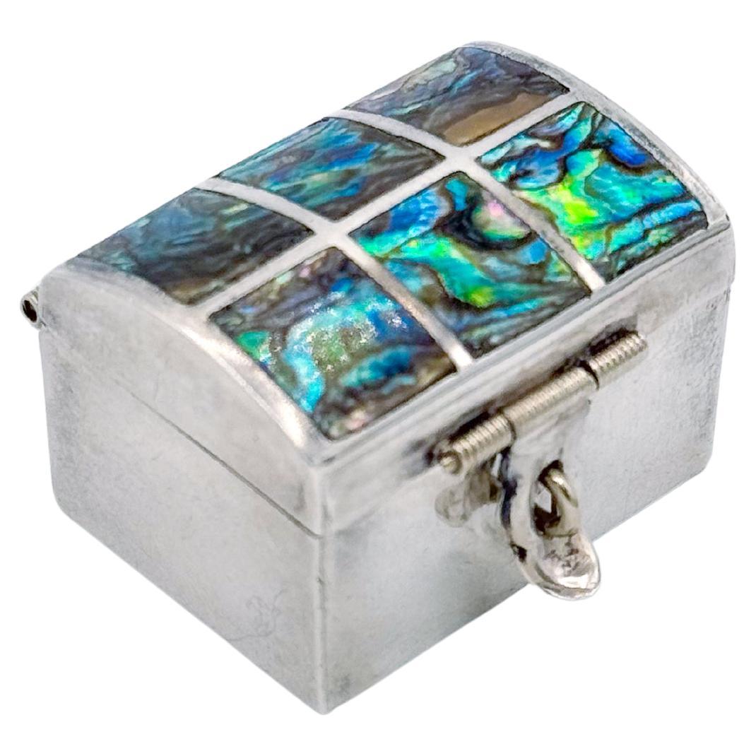 Portapillole messicano in argento e conchiglia di abalone di Villalobos, anni '70