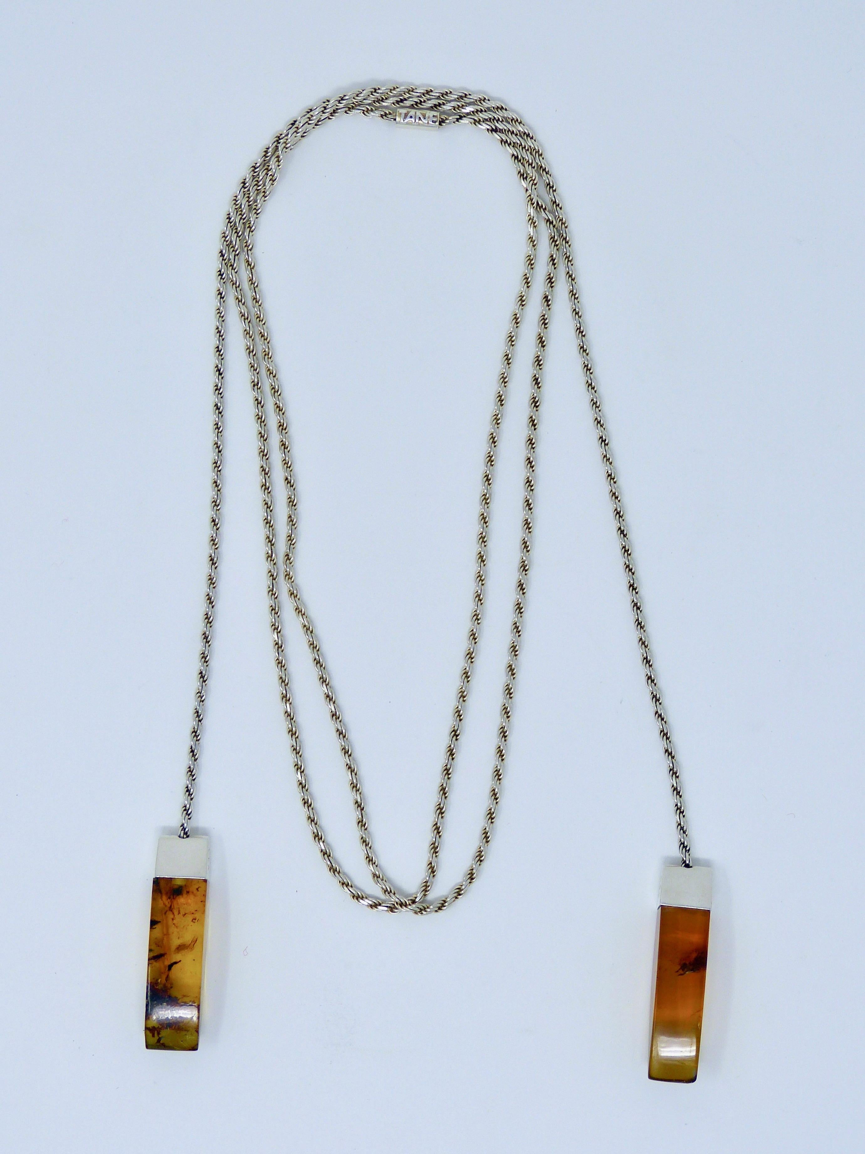 Mexican Sterling Silver And Amber Tane Necklace 0.925 Beautiful Design  In Good Condition In Torreon, Coahuila