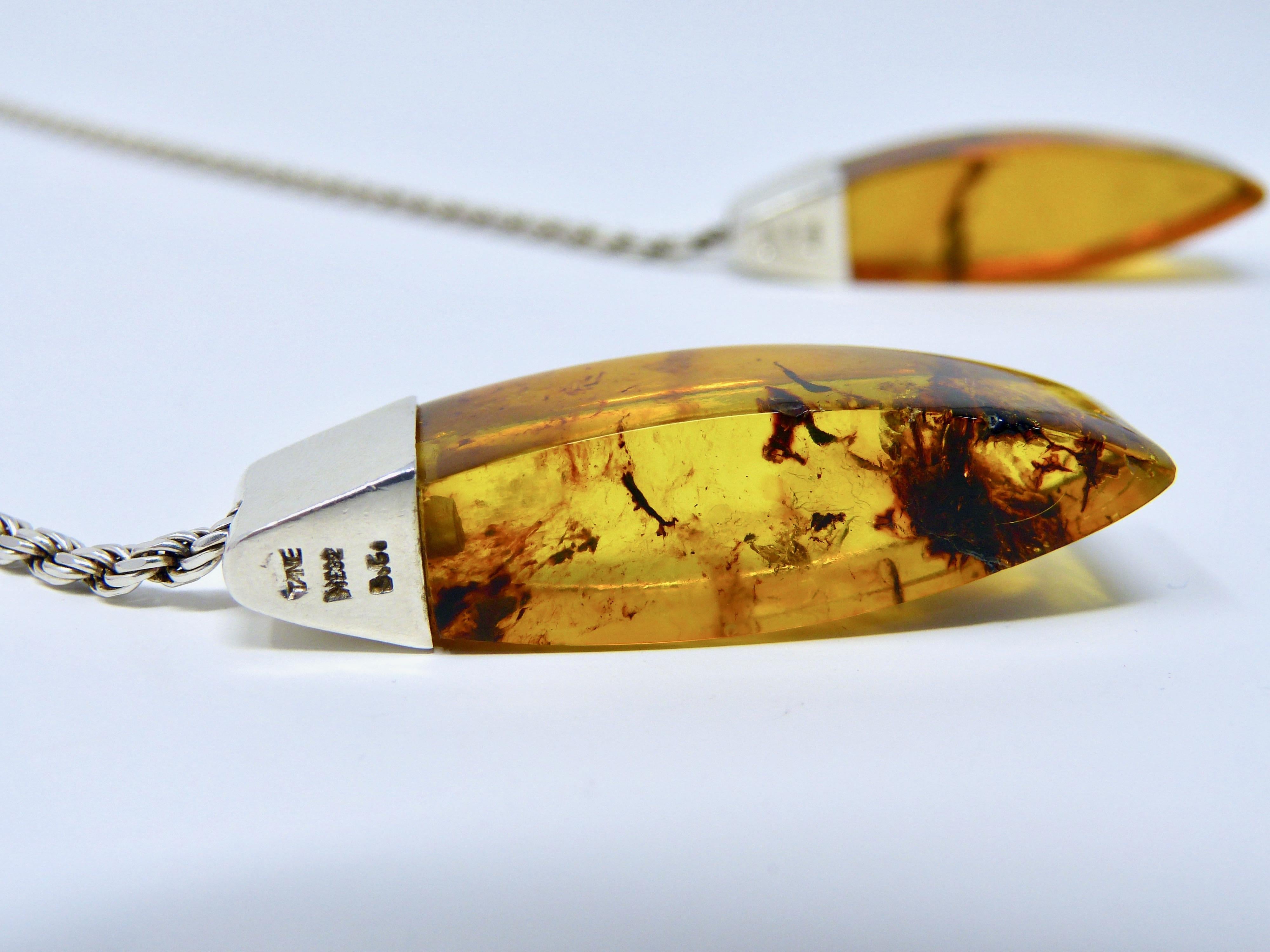 Mexican Sterling Silver And Amber Tane Necklace 0.925 Beautiful Design  1