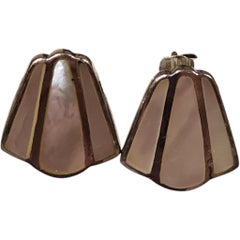 Mexican Sterling Silver and Mother-of-Pearl Fan-Shaped Stud Earrings, 1980s