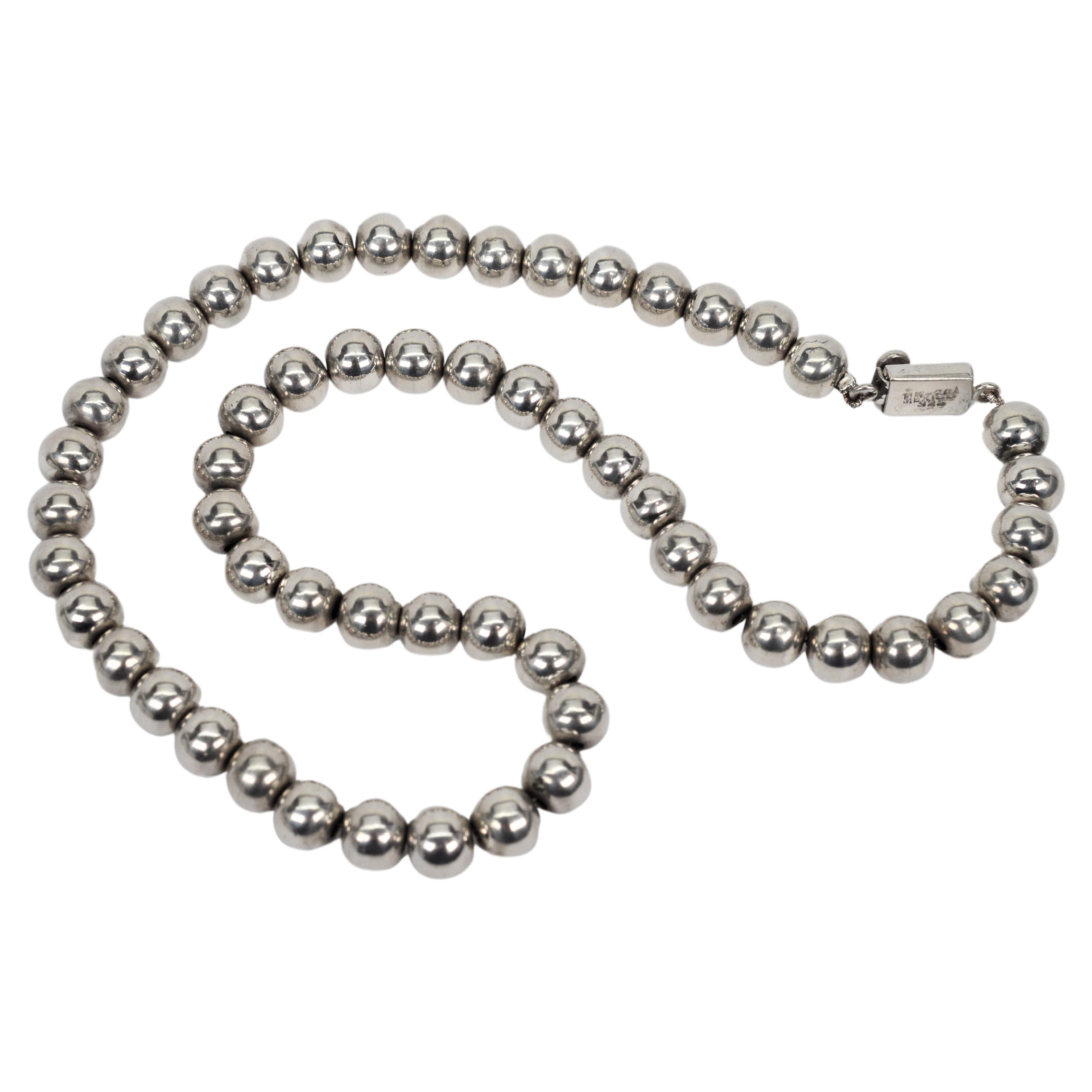 Mexican Sterling Silver Bead Necklace  For Sale