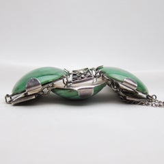 Mexican Sterling Silver Bracelet with Green Agate Cabochons, circa 1930