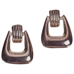 Vintage Mexican Sterling Silver Door Knocker Dangle Earrings
