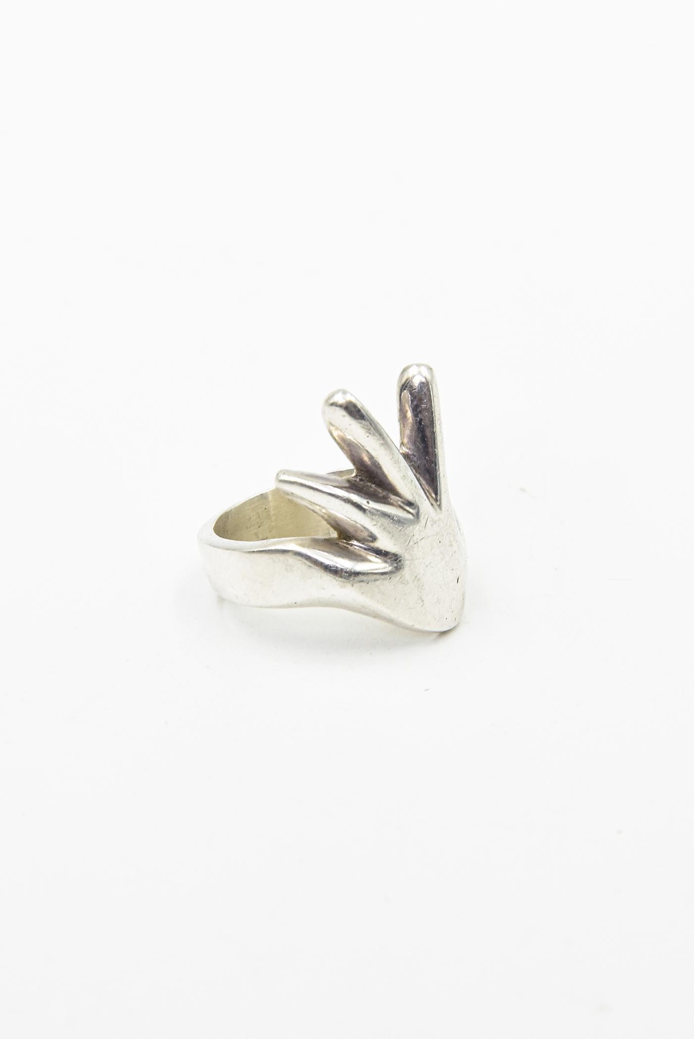 Women's or Men's Mexican Sterling Silver Hand Ring For Sale