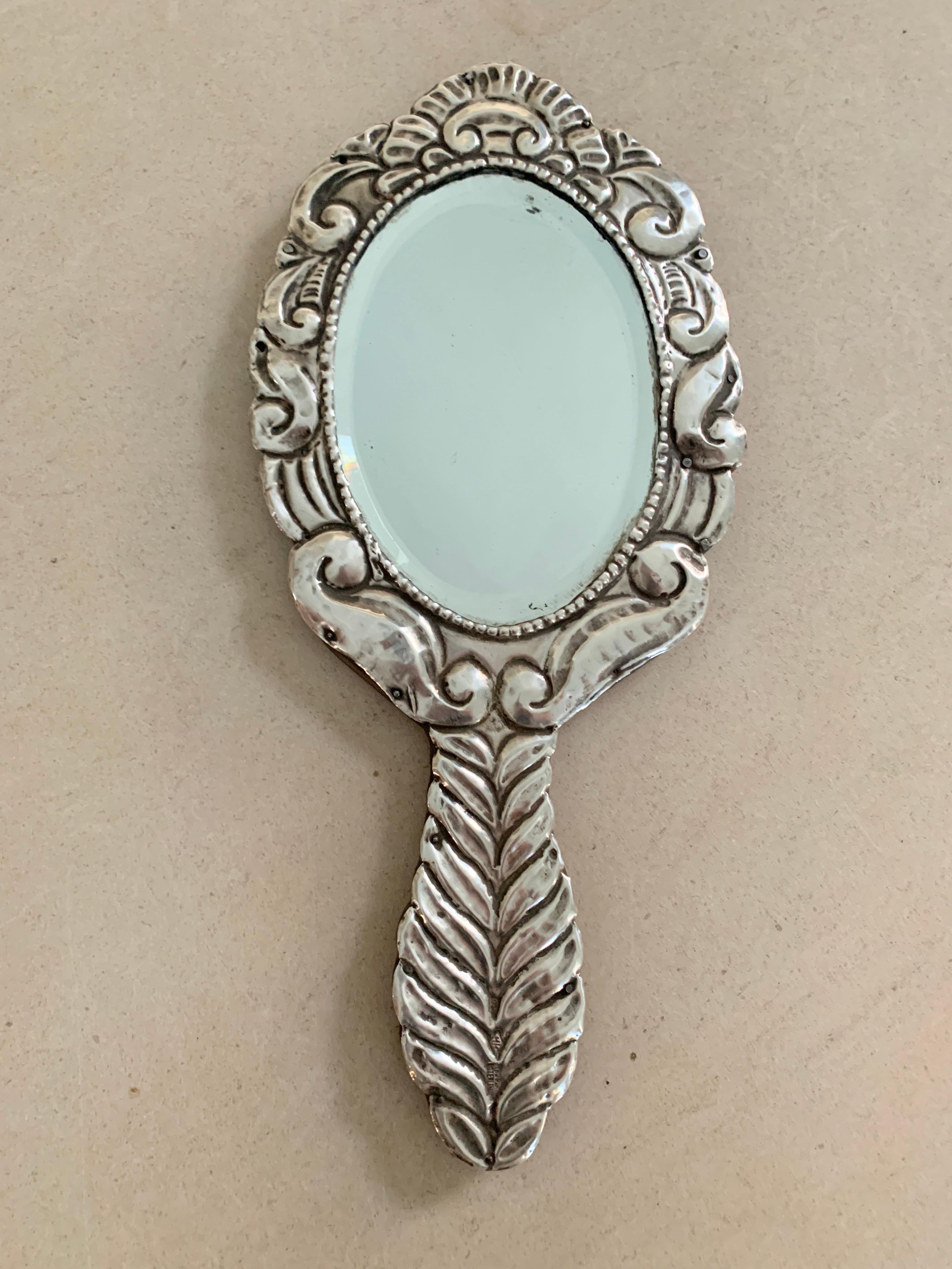 Mexican Sterling Silver Hand Vanity Mirror 7