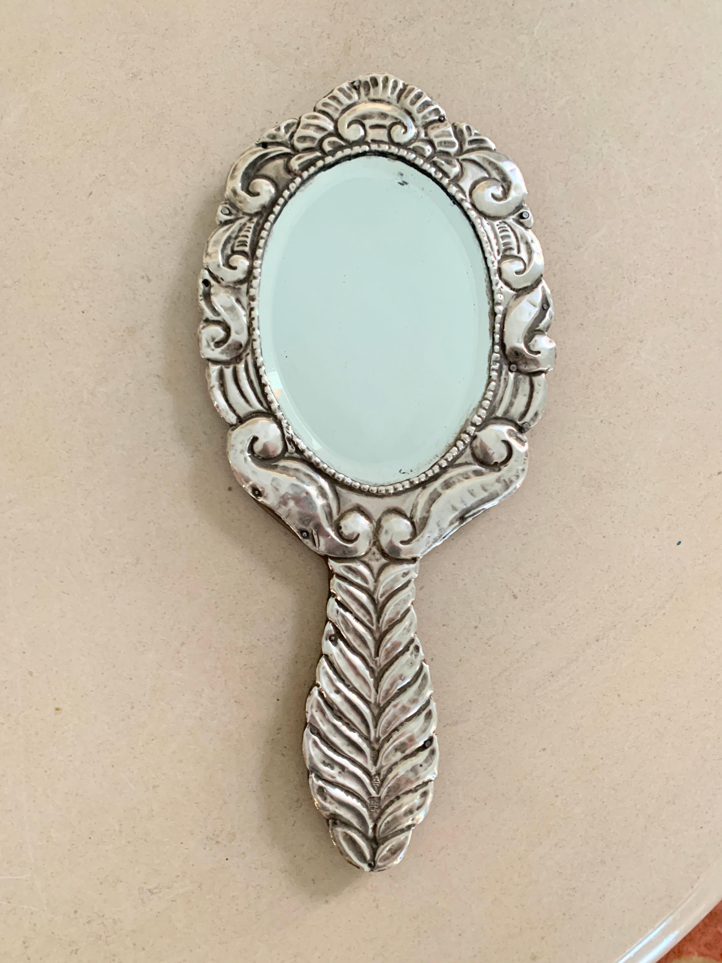 Mexican Sterling Silver Hand Vanity Mirror 8
