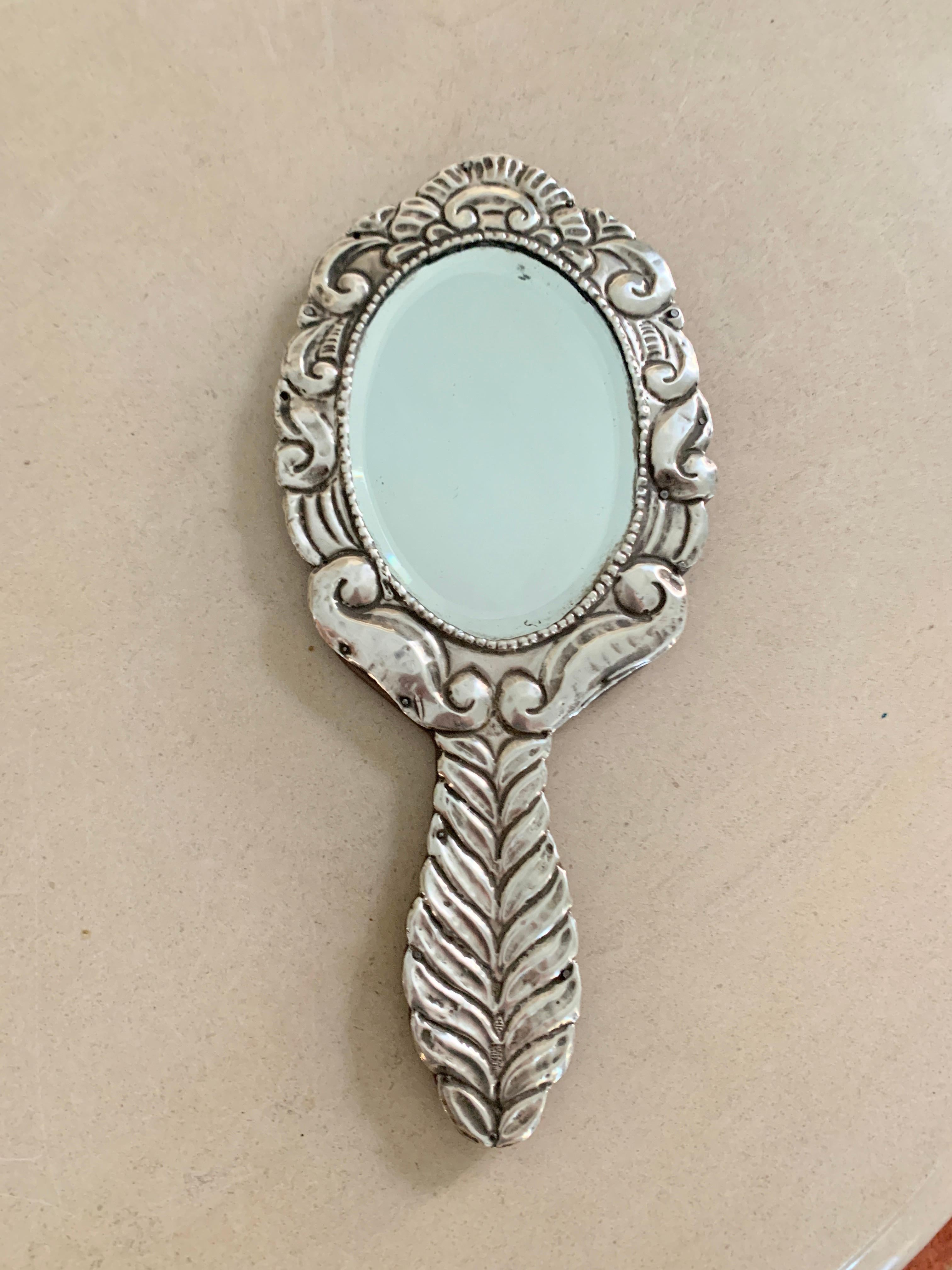 Mexican Sterling Silver Hand Vanity Mirror 9