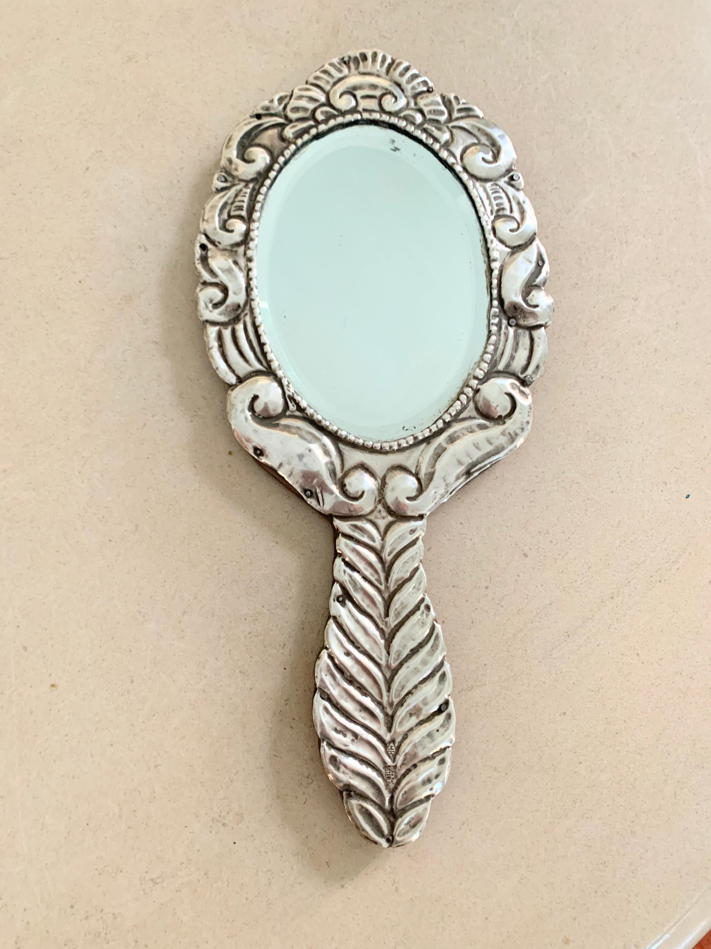 Mexican Sterling Silver Hand Vanity Mirror 10