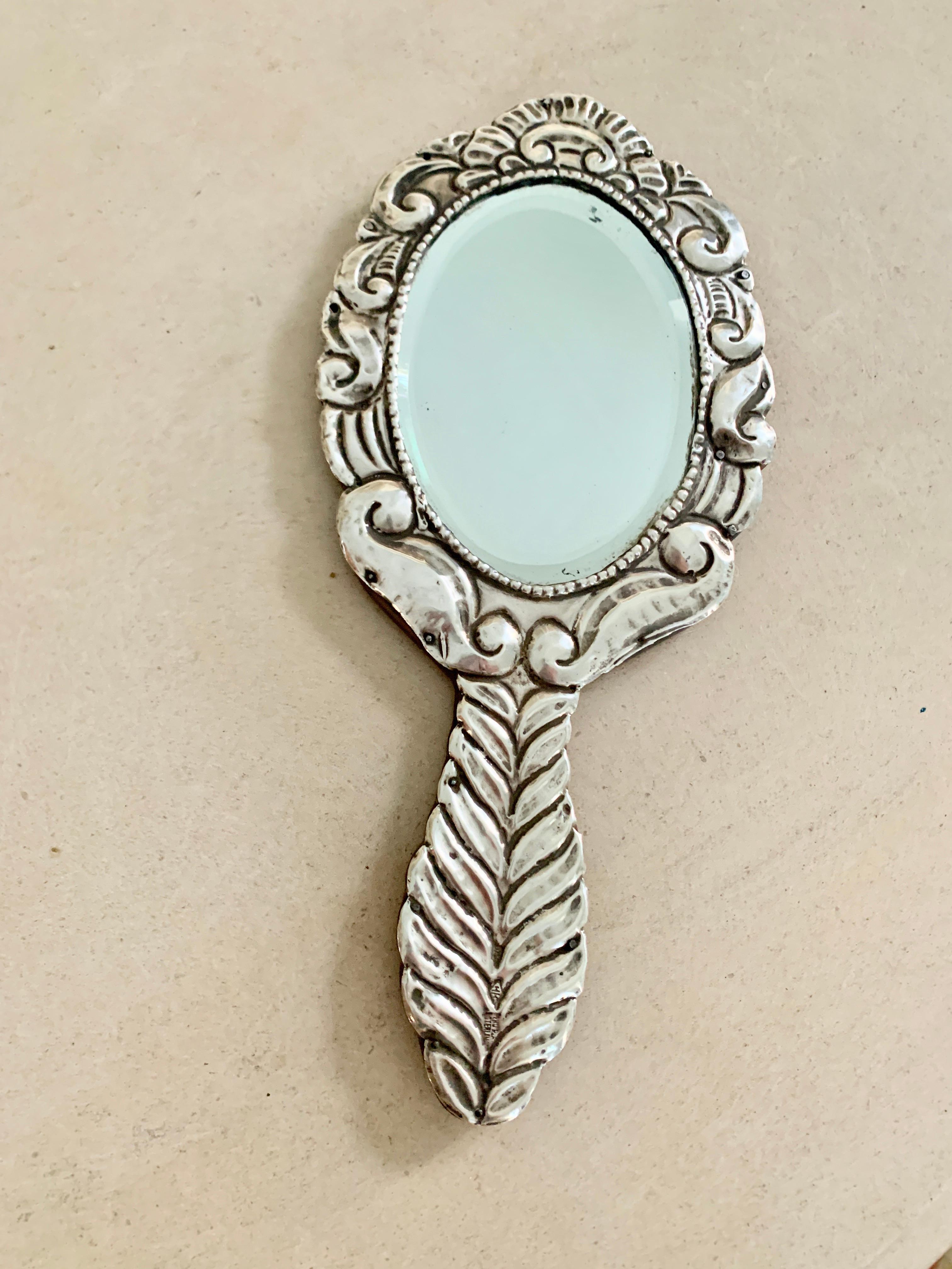 Mexican Sterling Silver Hand Vanity Mirror 11