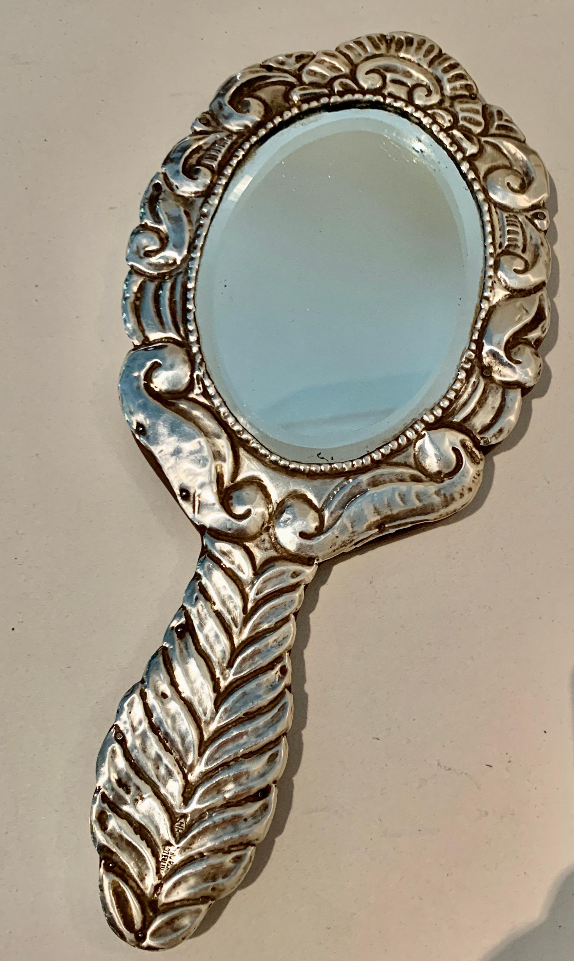 Mexican Sterling Silver Hand Vanity Mirror In Good Condition In Los Angeles, CA