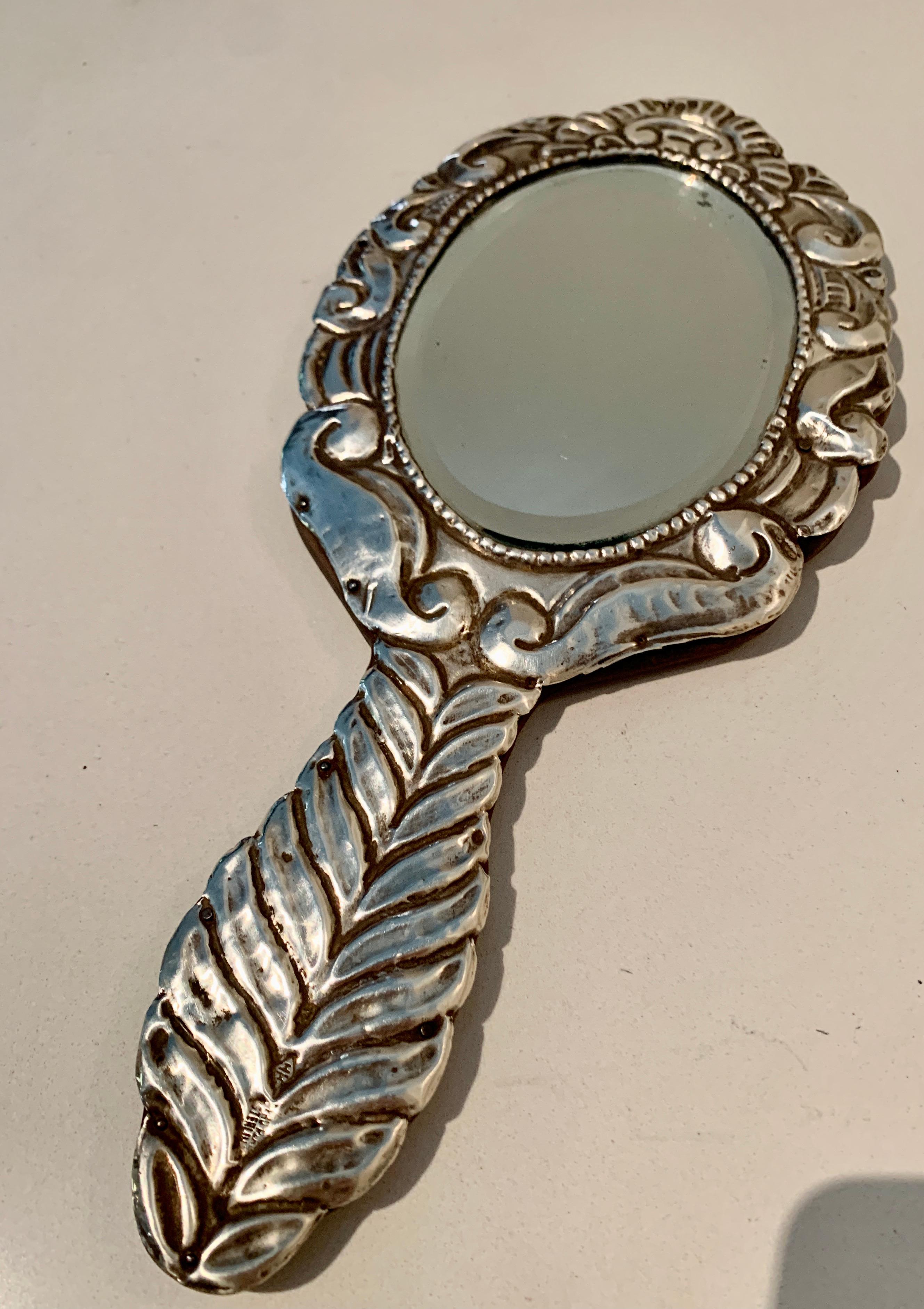 20th Century Mexican Sterling Silver Hand Vanity Mirror