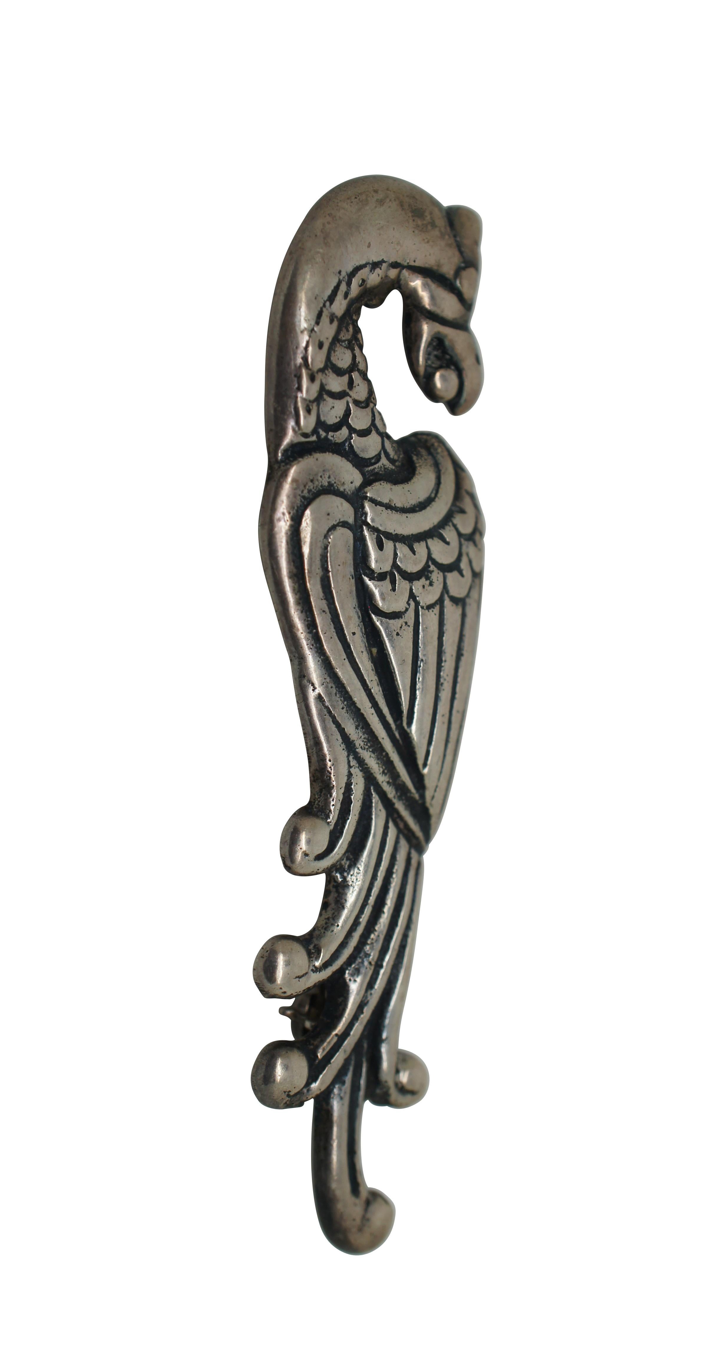 Mexican Sterling Silver Heraldic Quetzal Bird Phoenix Eagle Brooch Pin 15.8g 3