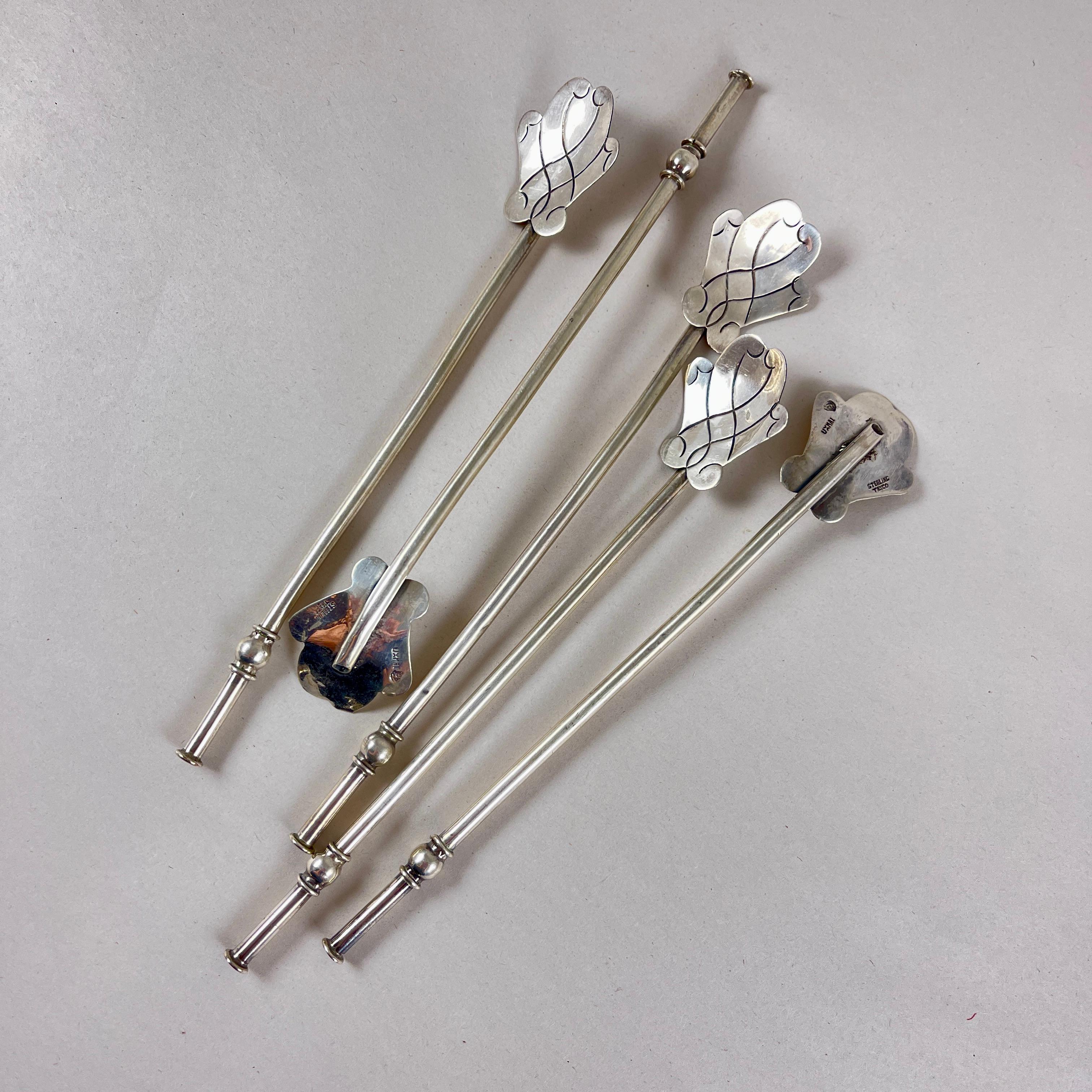 Juego de 5 pajitas agitadoras de plata de ley mexicana para beber té o té helado en venta 6