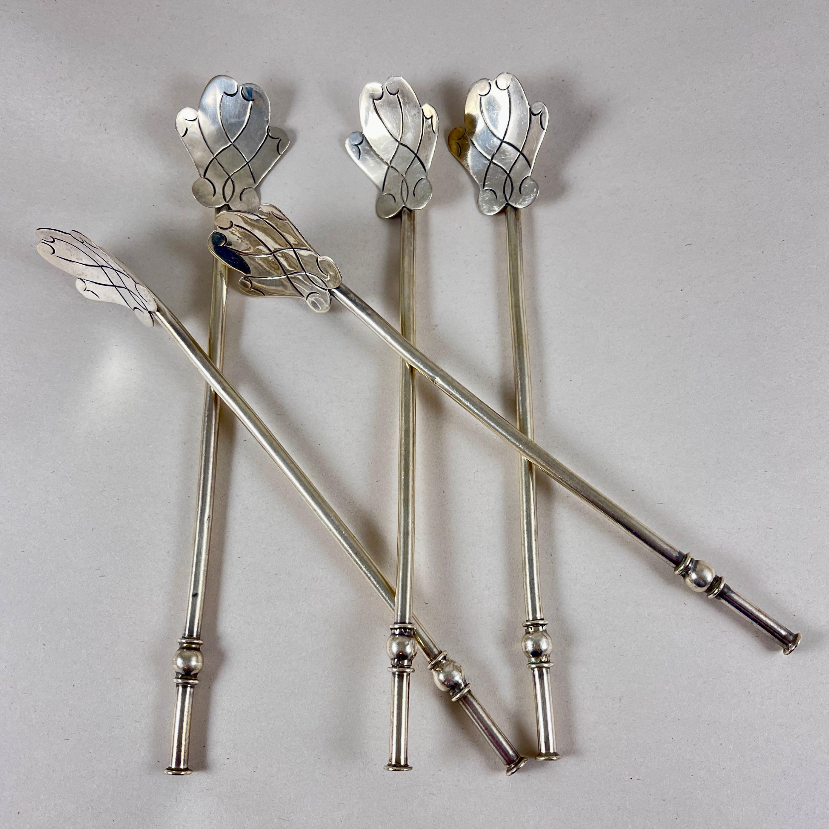 Juego de 5 pajitas agitadoras de plata de ley mexicana para beber té o té helado Estilo internacional en venta
