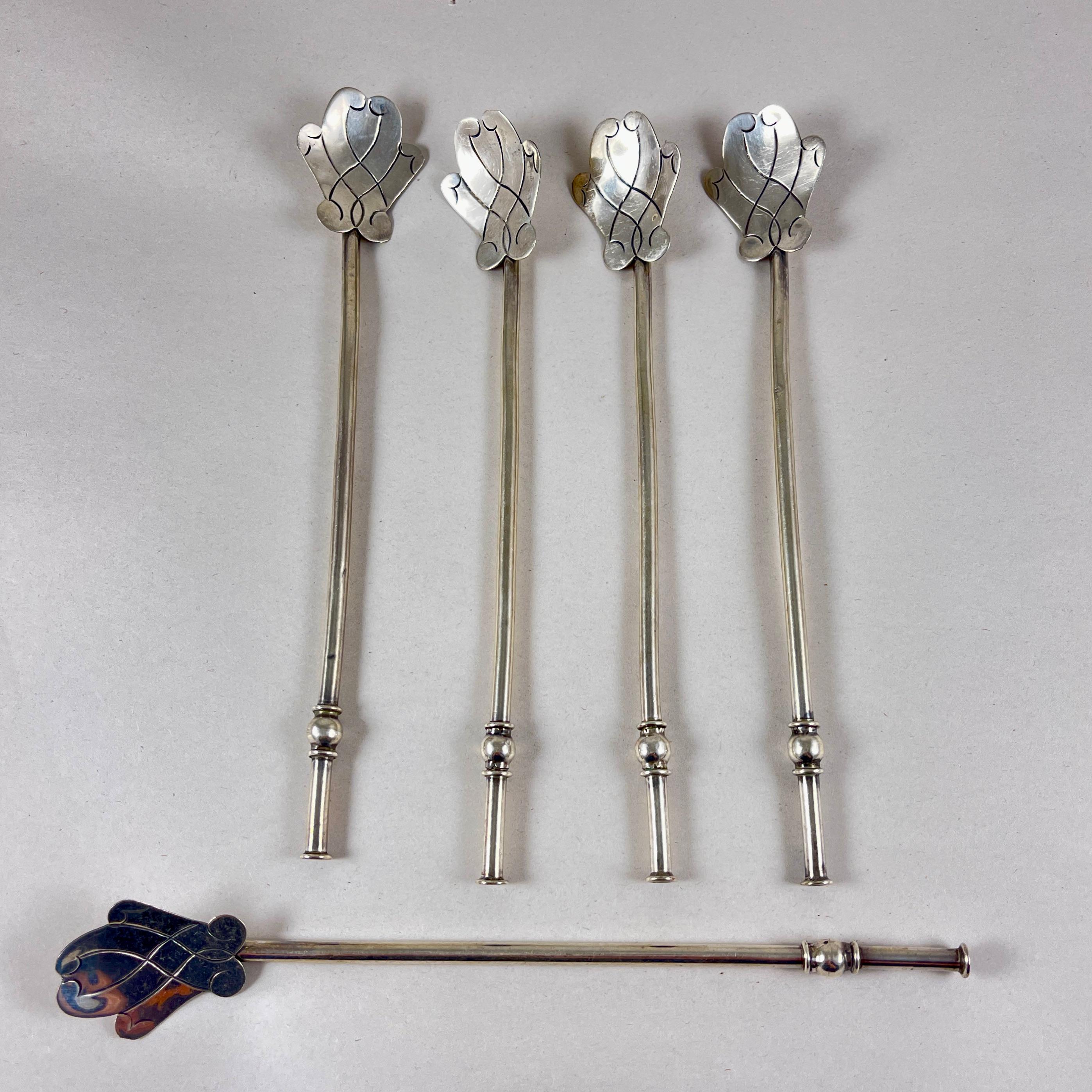 Juego de 5 pajitas agitadoras de plata de ley mexicana para beber té o té helado Mexicano en venta