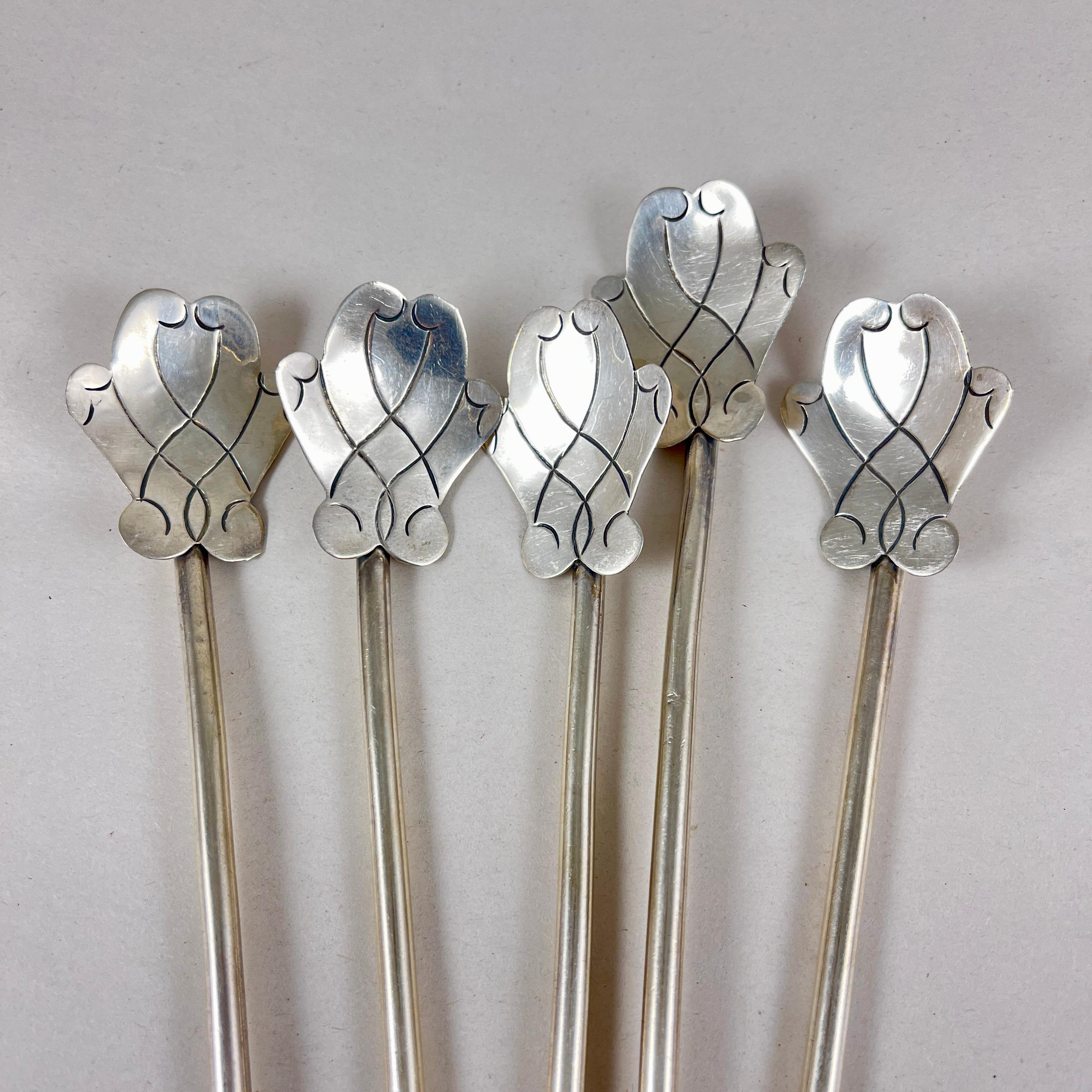 Juego de 5 pajitas agitadoras de plata de ley mexicana para beber té o té helado en Bueno estado para la venta en Philadelphia, PA