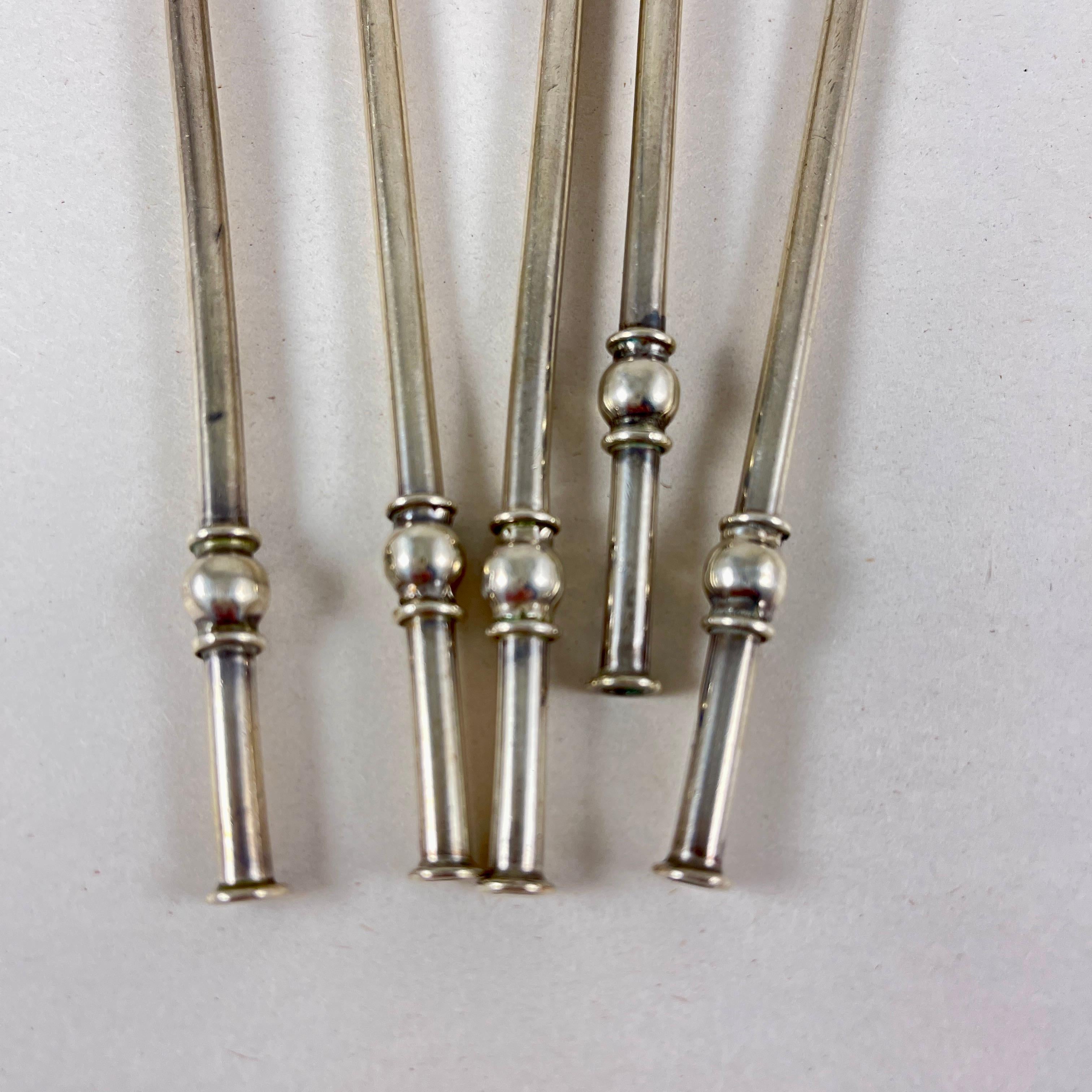 Juego de 5 pajitas agitadoras de plata de ley mexicana para beber té o té helado mediados del siglo XX en venta