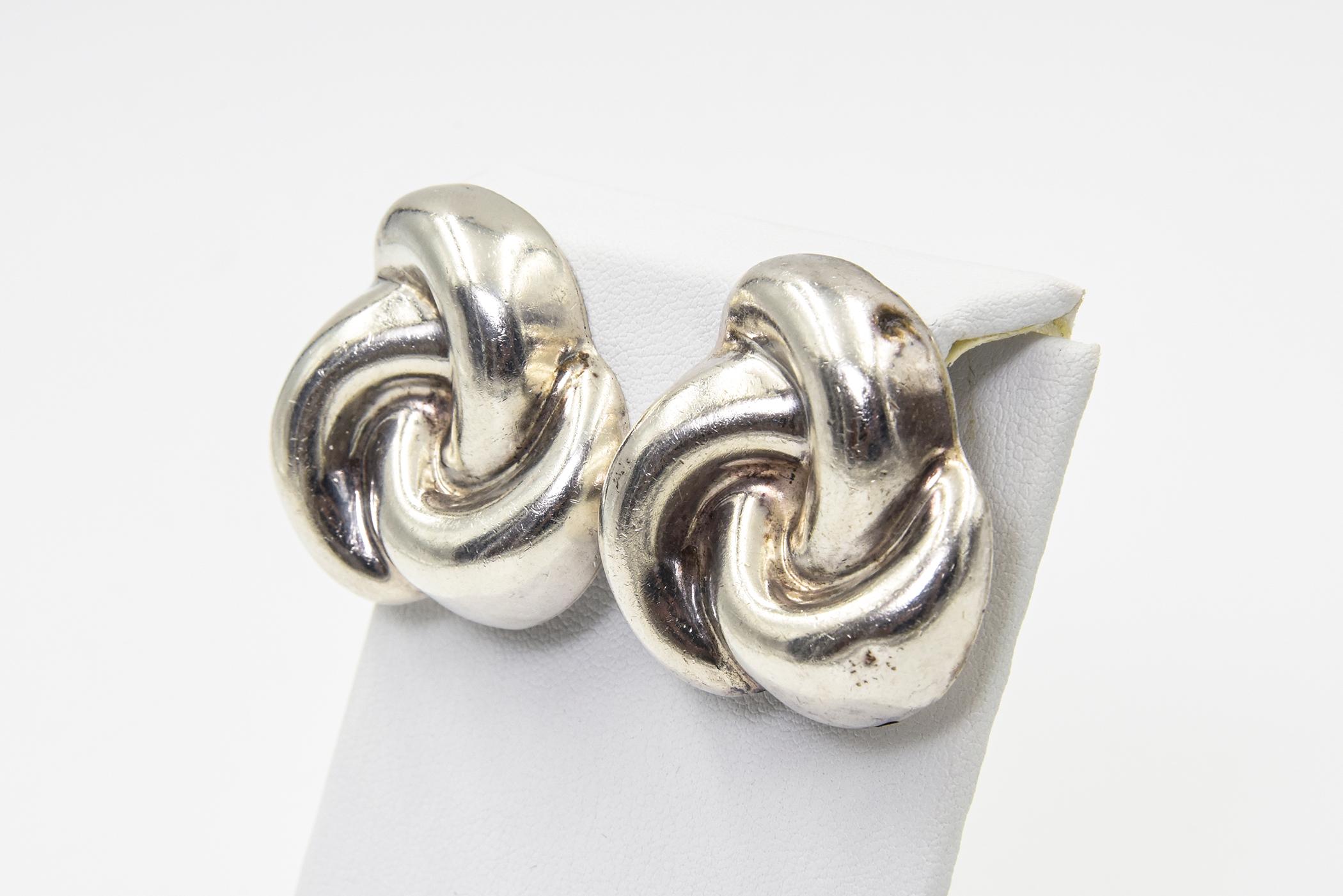 Women's or Men's Mexican Sterling Silver Knot Clip-on Earrings For Sale