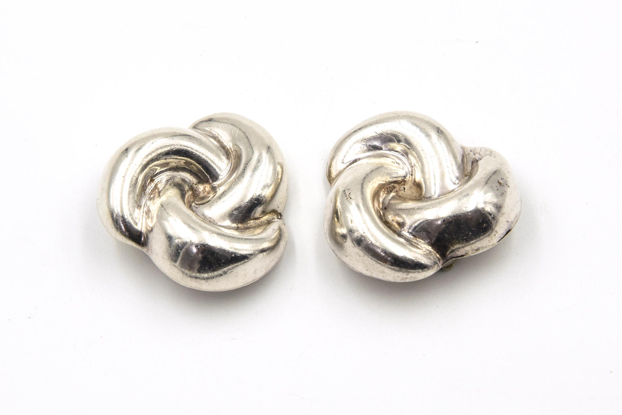 Mexikanische Sterling Silber Knoten Clip-Ohrringe im Angebot 1